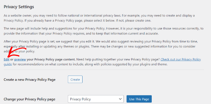 How to edit the default privacy policy page in WordPress