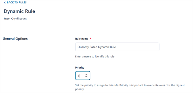 Set dynamic pricing rule name and priority