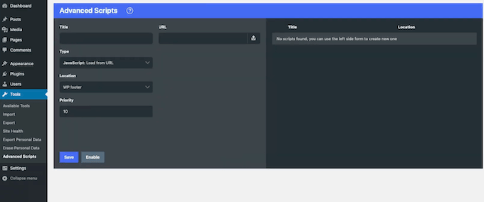 The Advanced Scripts WordPress plugin 