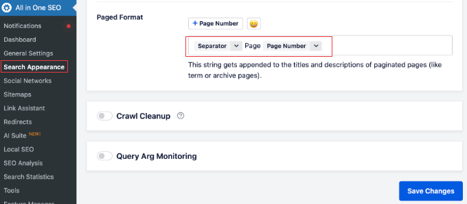 Checking the Paged Format in All in One SEO