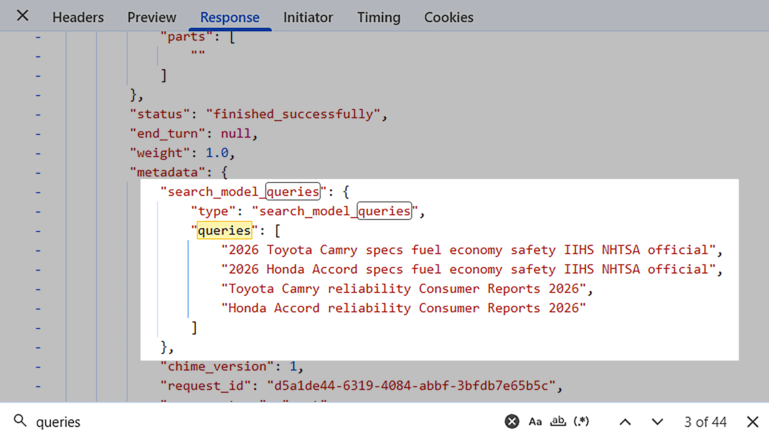 Chrome DevTools – Network – Response – Queries Chrome DevTools – Network – Response – Queries