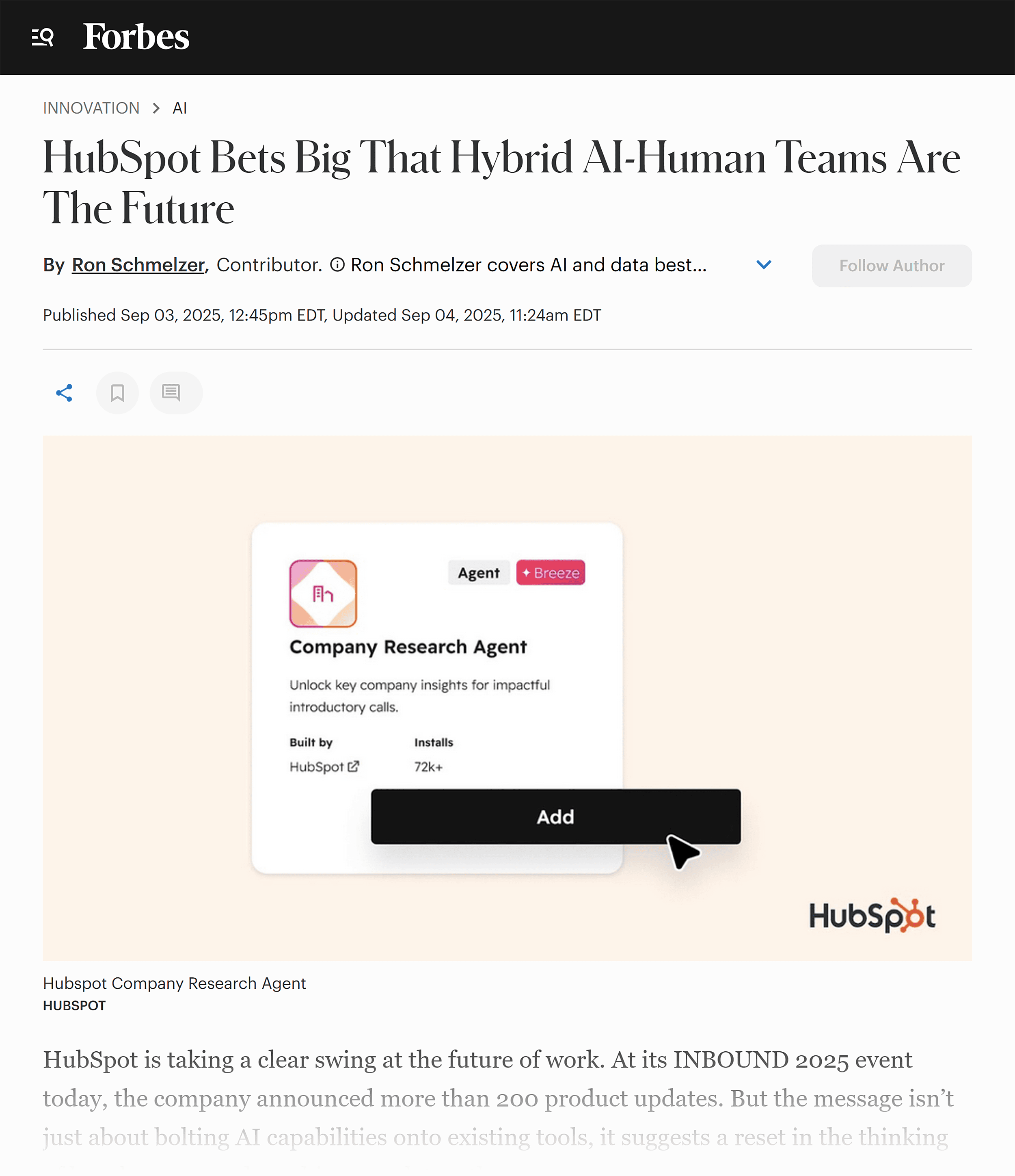 Forbes &ndash; HubSpot article