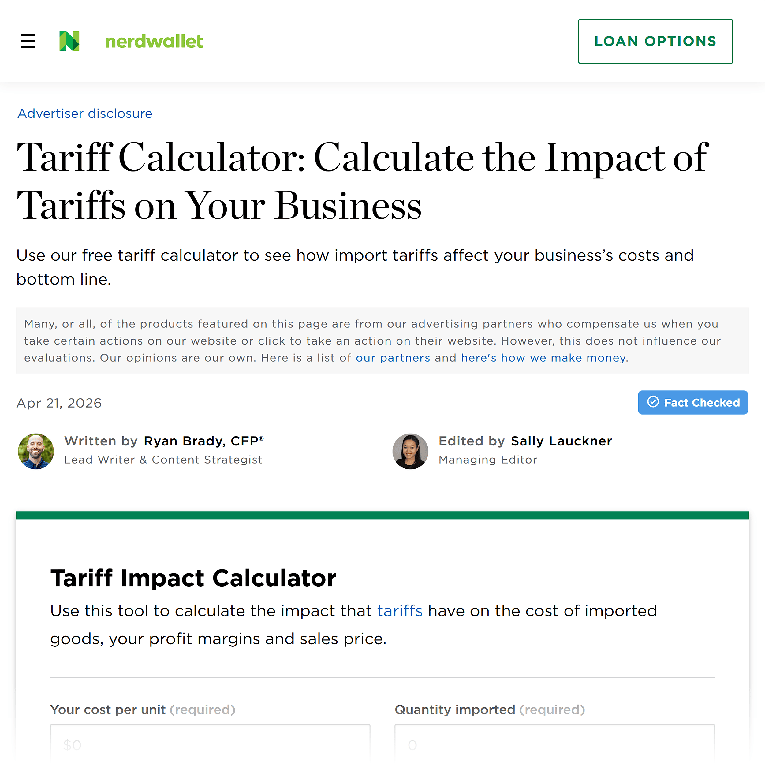 Nerdwallet &ndash; Tariff calculator