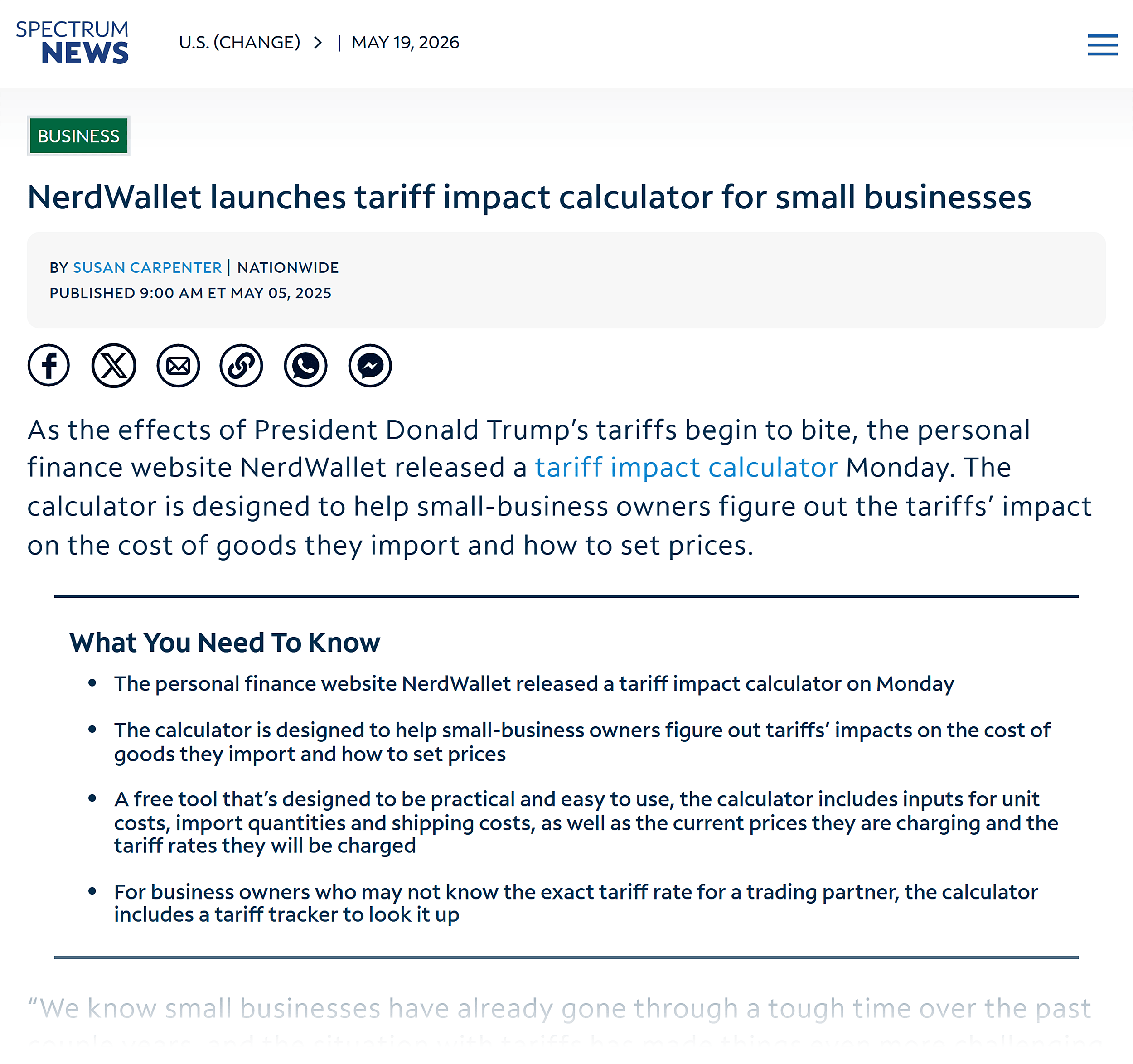 Spectrum News &ndash; NerdWallet tariff impact calculator