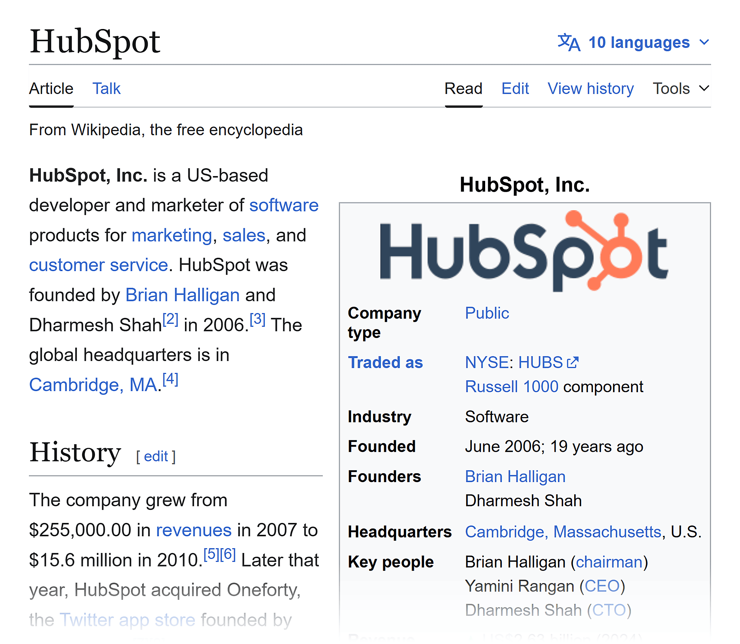 Wikipedia &ndash; HubSpot