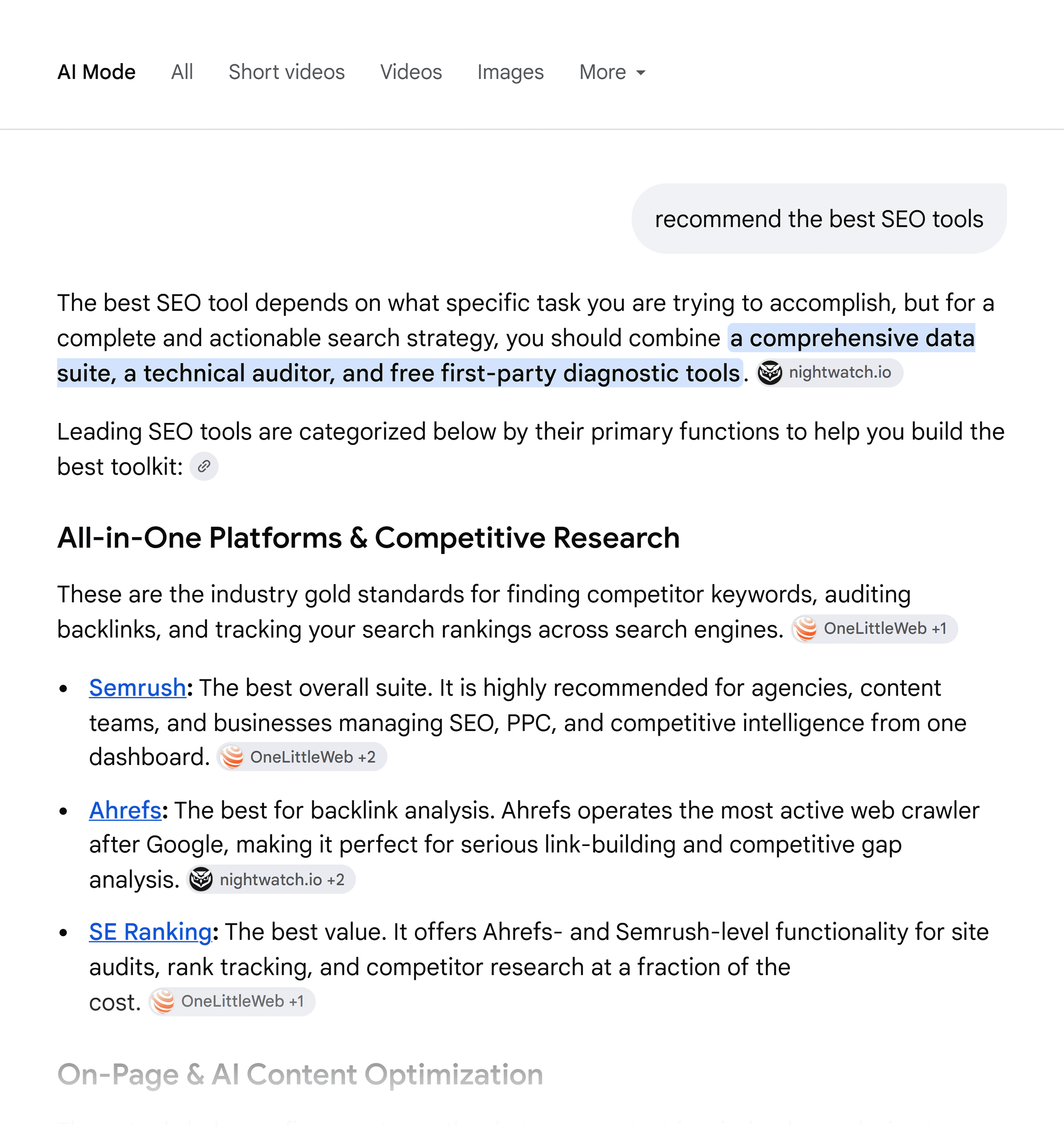 Google AI Mode &ndash; Best SEO tools