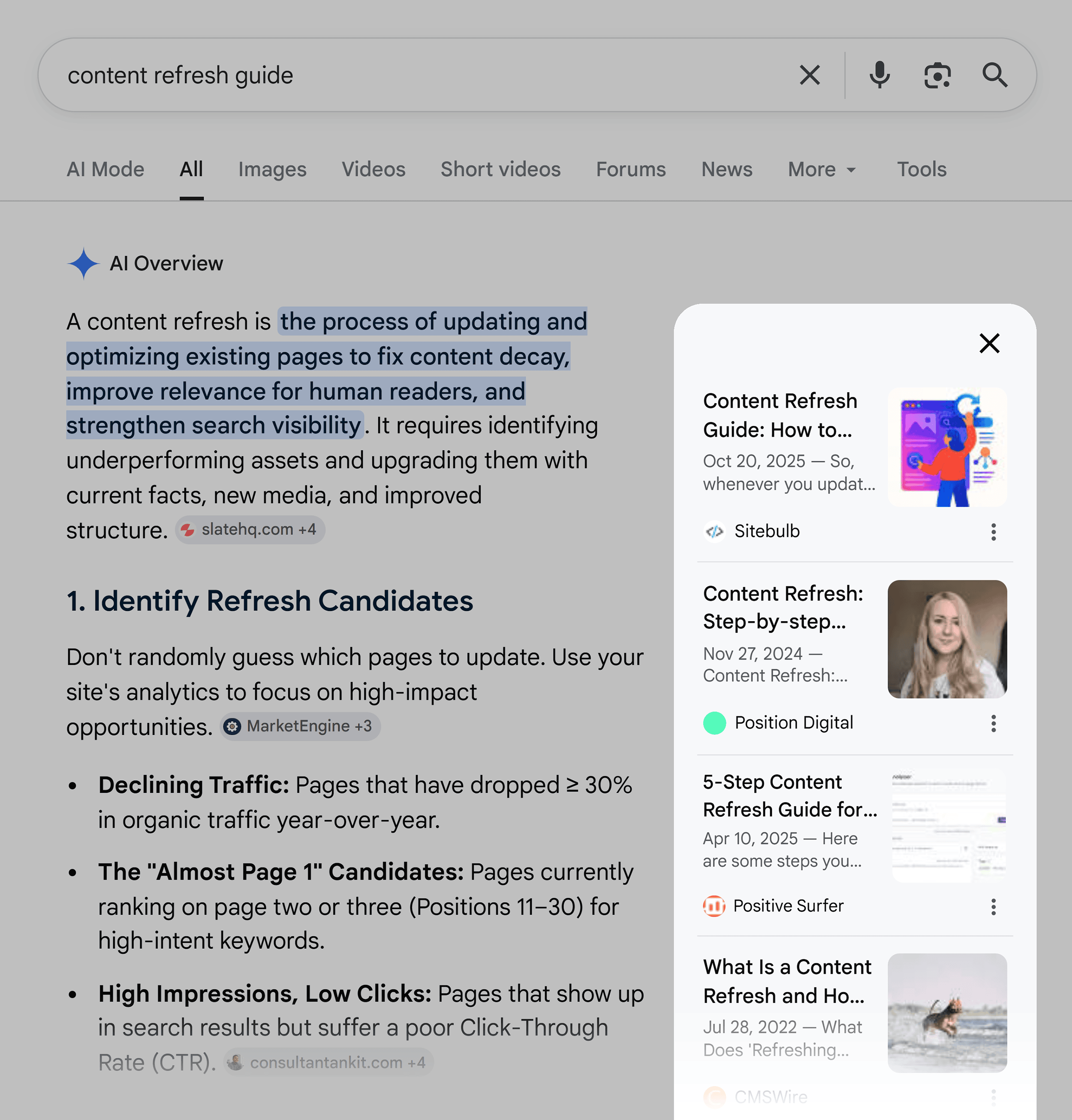Google SERP &ndash; Content refresh guide &ndash; AI Overview