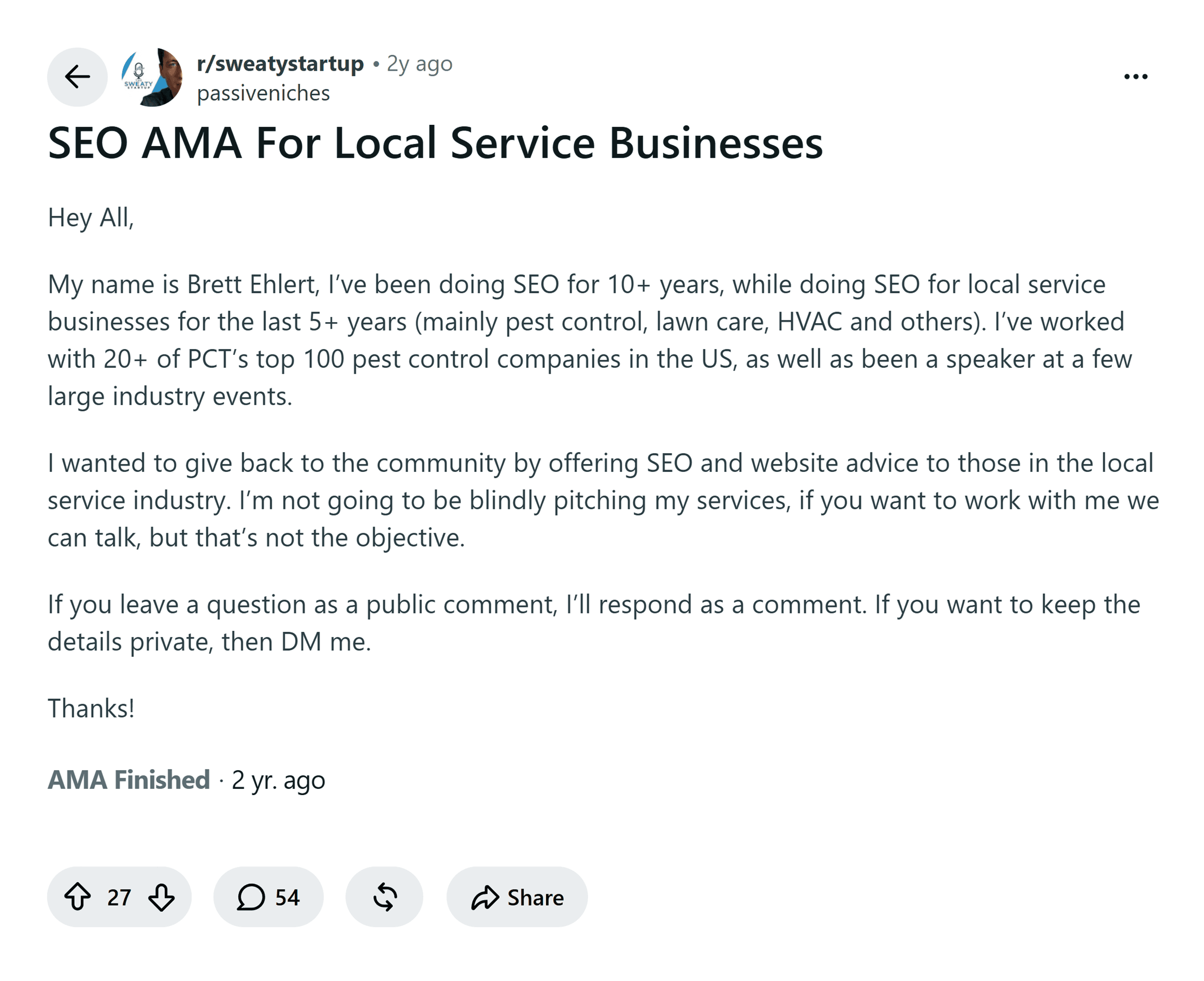 Reddit &ndash; Sweaty Startup &ndash; SEO AMA