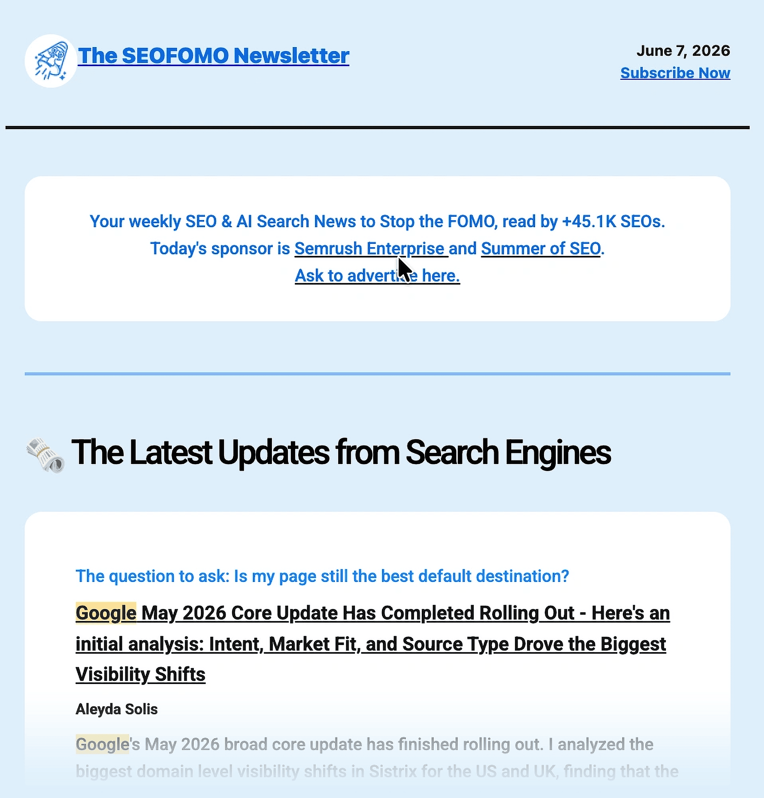 The SEOFOMO newsletter