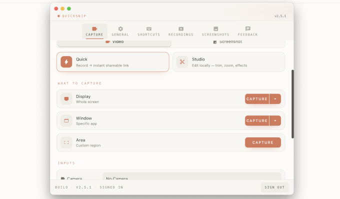 QuickSnip settings
