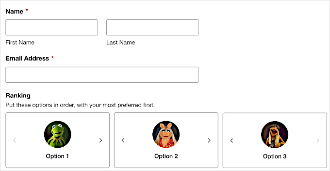 WPForms ranking field preview
