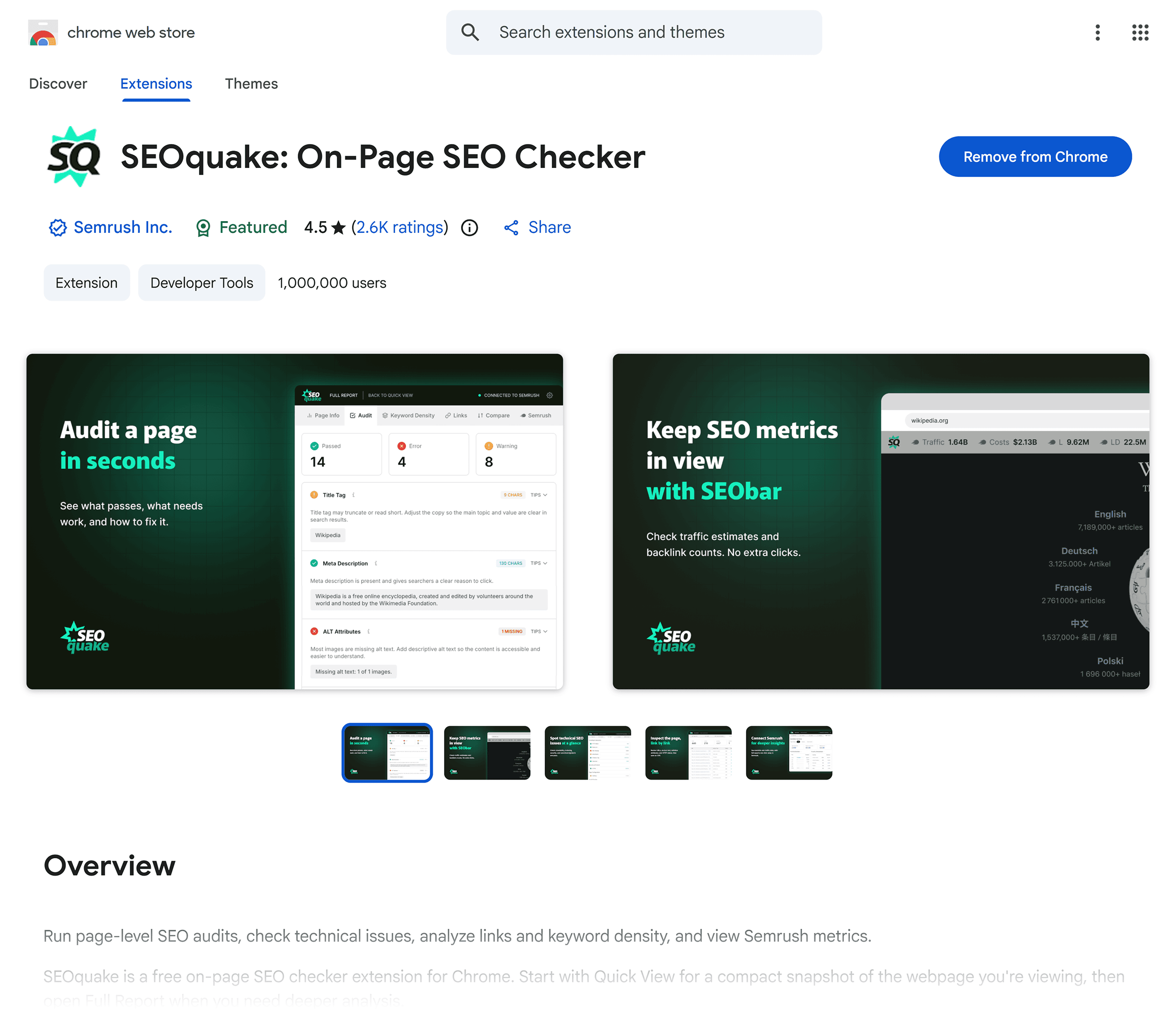 Chrome Web Store – SEOquake